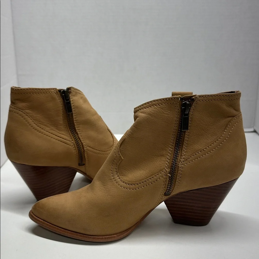Frye Reina Ankle Booties Heeled Boots Shoes Leather Suede Sand Brown Tan Size 7